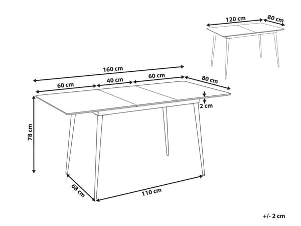 Spisebord grå MDF sorte metalben 120/160 x 80 cm foldbart moderne design