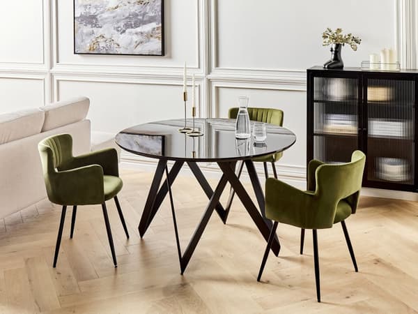 Rundt bord sort blank MDF-plade metalben base 120 cm bistro til køkken spisestue til 4 personer