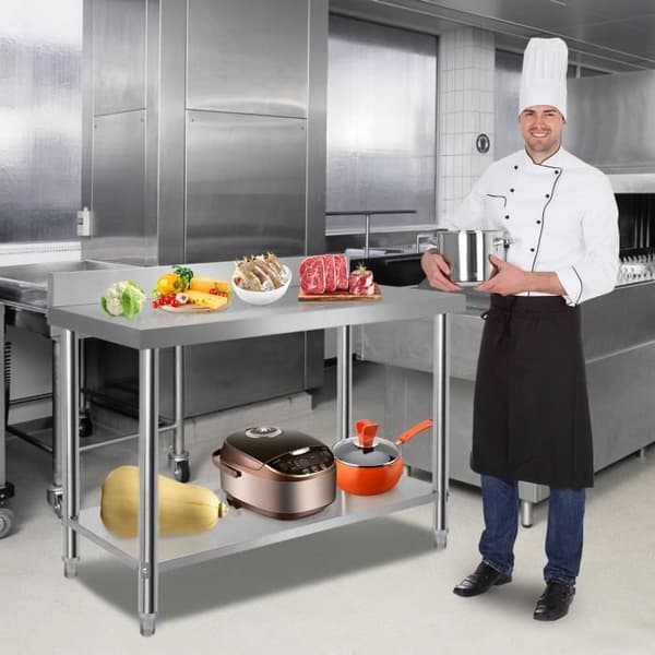 Köksbord - XMTECH - 120x60x85cm - Rostfritt Stål - Höjdjusterbart - 2 Hyllor