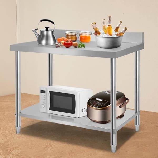 Köksbord - XMTECH - 120x60x85cm - Rostfritt Stål - Höjdjusterbart - 2 Hyllor