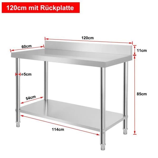 Köksbord - XMTECH - 120x60x85cm - Rostfritt Stål - Höjdjusterbart - 2 Hyllor