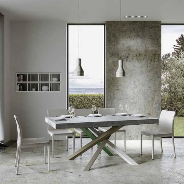 Utdragbart bord - Volantis - 90x180 Långt - Överstomme i cement - Vit