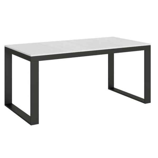 Modernt utdragbart bord 8 till 20 sittplatser L 180 till 440 cm vitt med antracitmetallram och ben Likro 2 ben