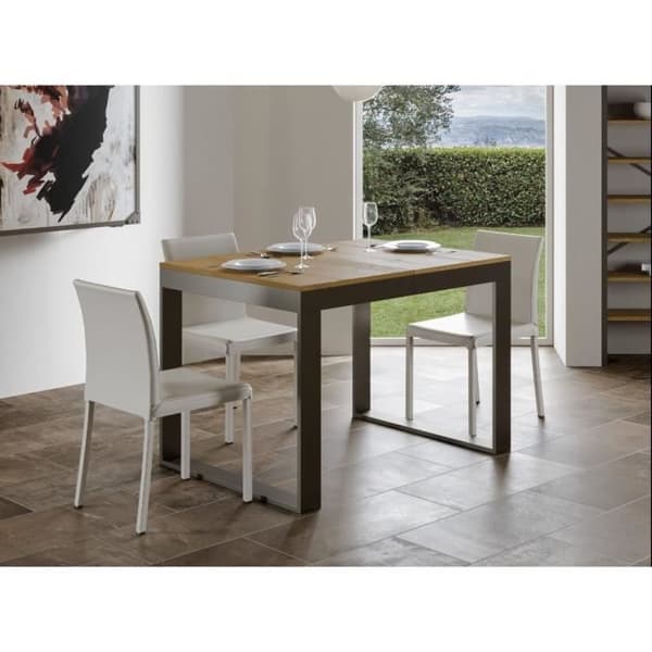 Modernt utdragbart bord 6 till 16 platser L 120 till 380 cm ljust trä och antracitmetallram Likro