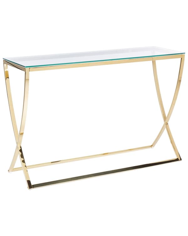 Konsolbord med Bordsskiva i Glas Guld Rostfritt Stål Glamour Stil Chic Blank Finish Vardagsrum