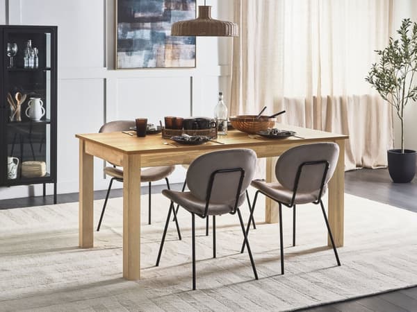Förlängt matbord Ljust trä MDF Gummiträ 160/240 x 90 cm Träben Rektangulär fanerad skiva Naturlig yta Minimalistiskt skandinaviskt kök