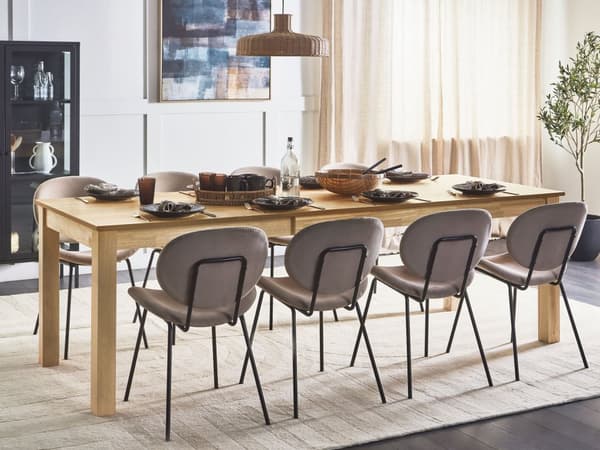 Förlängt matbord Ljust trä MDF Gummiträ 160/240 x 90 cm Träben Rektangulär fanerad skiva Naturlig yta Minimalistiskt skandinaviskt kök