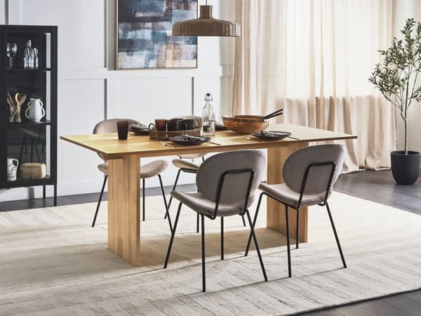 Matbord Ljust trä MDF Gummiträ 180 x 90 cm Träben Rektangulär fanerad skiva Naturlig yta Minimalistiskt skandinaviskt kök
