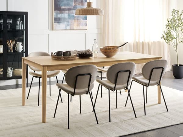 Ruokapöytä vaalea puu 200 x 100 cm MDF-levy kumipuujalat 8 hengen suorakulmainen perinteinen
