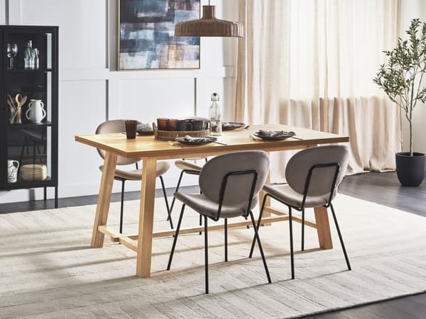 Spisebord Lyst tre MDF Gummitre 160 x 90 cm Treben Rektangulær finert plate Naturfinish Minimalistisk Skandinavisk Kjøkken