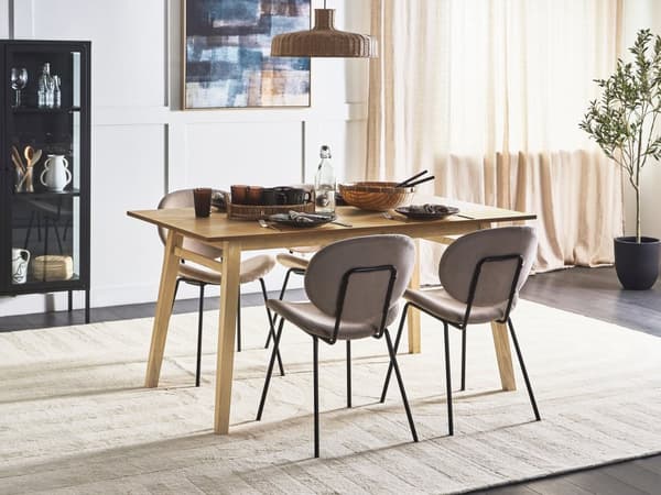 Spisebord Lyst tre MDF Gummitre 150 x 90 cm Treben Rektangulær finert bordplate Naturlig overflate Minimalistisk Skandinavisk kjøkken