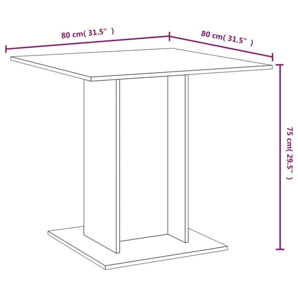 spisebord 80x80x75 cm konstrueret træ røget egetræsfarve