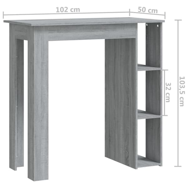barbord m. hylde 102x50x103,5 cm konstrueret træ grå sonoma-eg