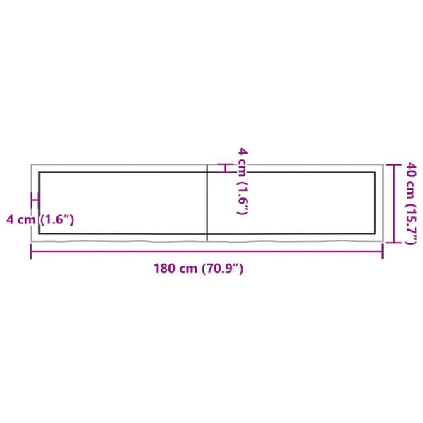 bordplade 180x40x(2-4) cm behandlet massivt egetræ mørkebrun