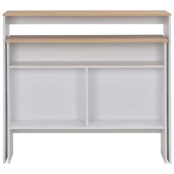 Barbord med 2 bordsskivor vit och ek 130x40x120 cm