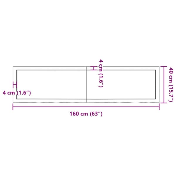 bordplade 160x40x(2-4) cm behandlet massivt egetræ mørkebrun