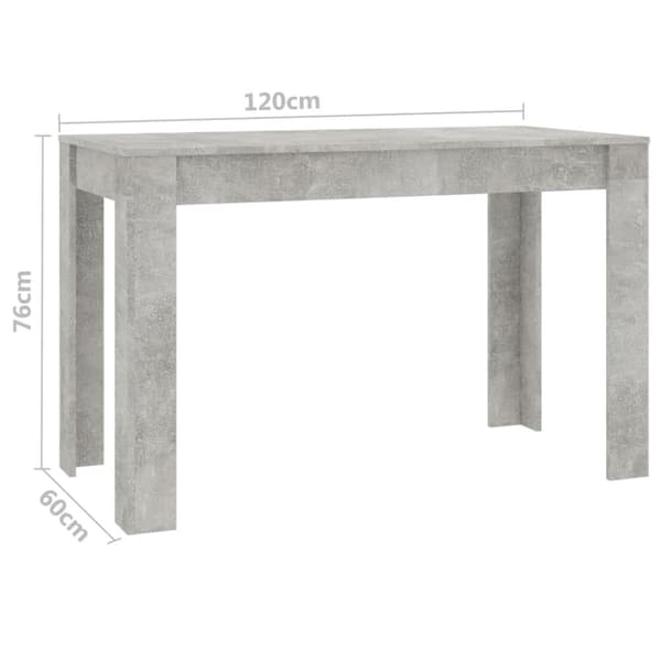 spisebord 120 x 60 x 76 cm spånplade betongrå