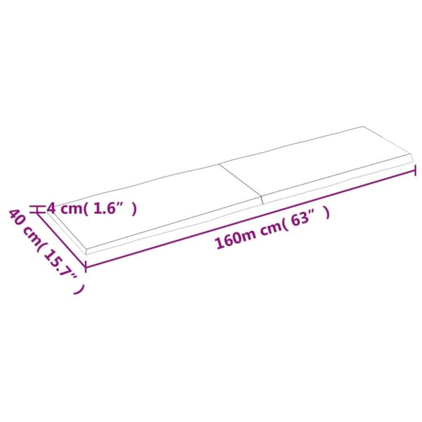 bordplade 160x40x(2-4) cm naturlig kant behandlet træ lysebrun