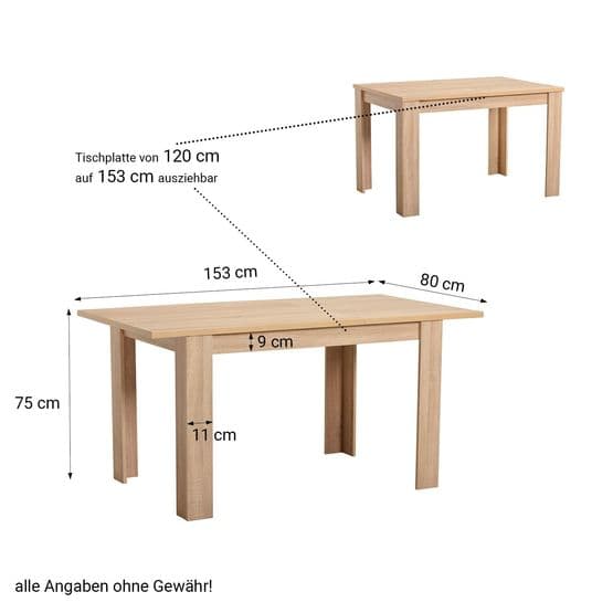 Ruokapöytä - 6 paikkaa plus sisäosa - 120x80 cm - Luonnontammea