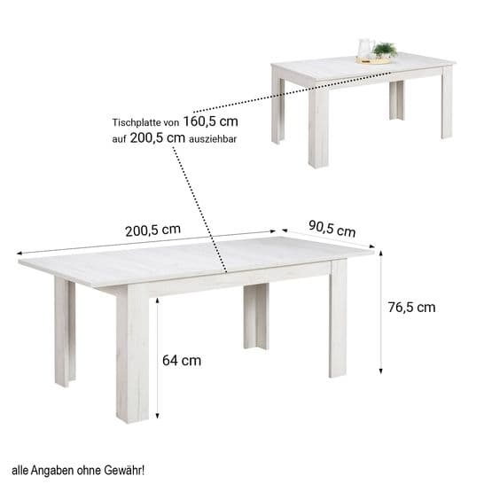 Spisebord - 8 Sæder Plus Indsats - 160x80 Cm - Eg Hvid