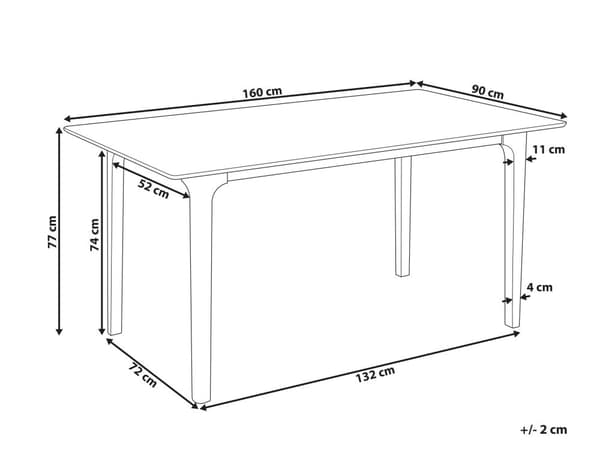 Spisebord i lyst tre MDF 160 x 90 cm Topplate i askefiner Moderne design Kjøkkenbord