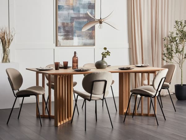 Spisebord i lyst tre MDF 200 x 100 cm Topplate i askefinér Moderne design Understell i Pannel