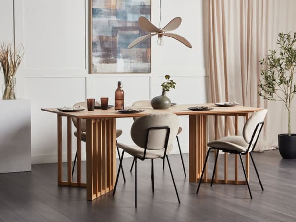 Spisebord i lyst tre MDF 200 x 100 cm Topplate i askefinér Moderne design Understell i Pannel