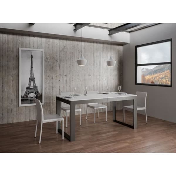 Modernt utdragbart bord 6 till 20 platser L 160 till 420 cm vit och antracit metallram Likro