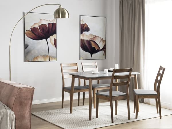Spisebord Grå og Mørkt Valnød Gummitræ 118 x 77 cm 4 Personers Dekorativ Rektangulær Retro Bord med Afrundede Kanter til Spisestue
