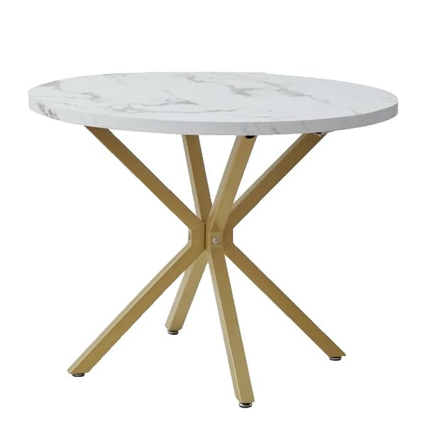 Lyxigt matbord, imitation marmoreffekt, rund design, Vit och Guld