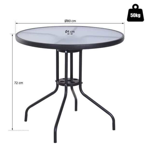 Nancy's Jesup Tuintafel - Balkontafel - Bistrotafel - Parasolgat - Gehard Glas - Metaal - Svart - 80 x 80 x 72 cm