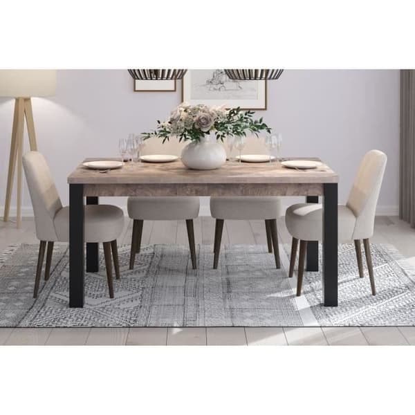 EMILE fast matbord för 6 personer - Tobaksbrun ek och mattsvart melamin - L160 x D90 x H77 cm - TRENDTEAM