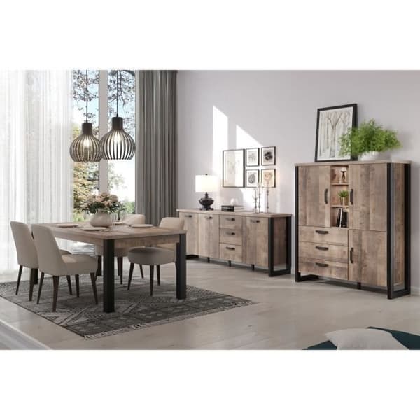 EMILE fast matbord för 6 personer - Tobaksbrun ek och mattsvart melamin - L160 x D90 x H77 cm - TRENDTEAM