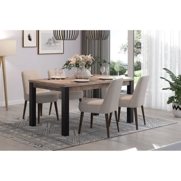 EMILE fast matbord för 6 personer - Tobaksbrun ek och mattsvart melamin - L160 x D90 x H77 cm - TRENDTEAM