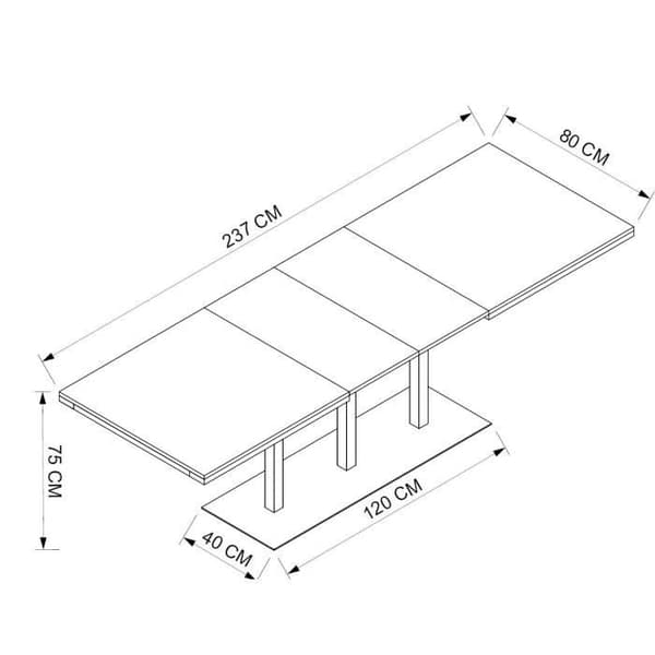 QUADRATO utdragbart matbord - 8 till 12 personer - Ek och svart melamin - L160-240 x H75 x D80 cm