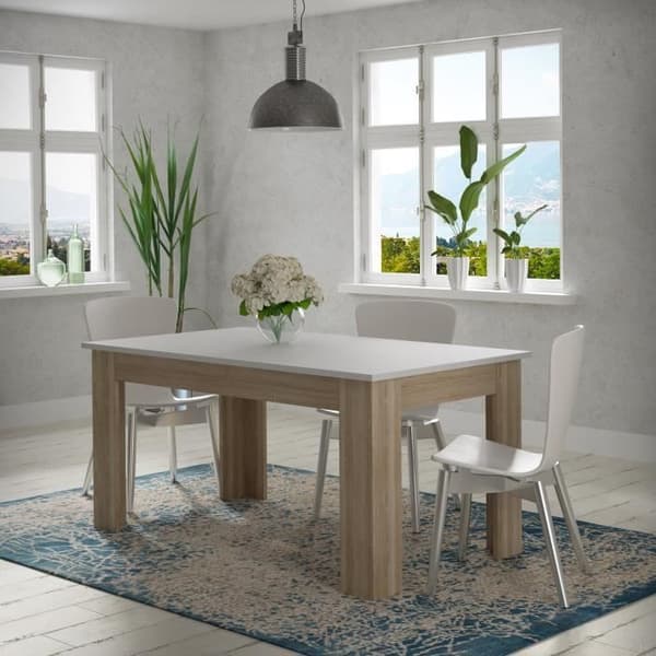 PILVI matbord - 6 till 8 personer - Matt vit och Sonoma ek - Modernt - L 160 x D 90 x H 75 cm