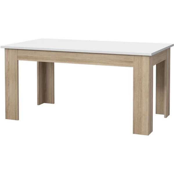 PILVI matbord - 6 till 8 personer - Matt vit och Sonoma ek - Modernt - L 160 x D 90 x H 75 cm