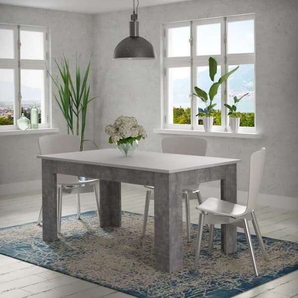 PILVI matbord - 6 till 8 personer - Vit och ljus betong - Modernt - L 160 x D 90 x H 75 cm