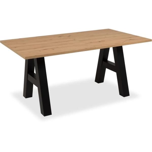 GRANADA utdragbart matbord - Industriell stil - 6/10 personer - 2 förlängningar 40 cm - L 157/237 x D 90 x H 75 cm - Ek/Svart