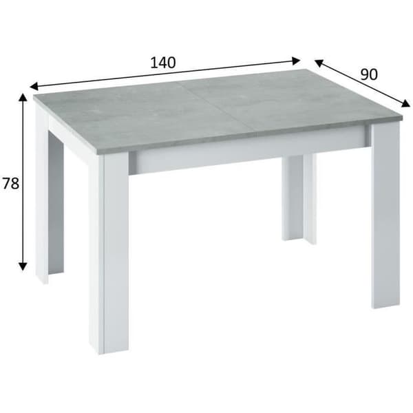 Utdragbart matbord - KENDRA - Rektangulärt - Artik vit och cement - 4 till 6 personer - L140/190 x D90 x H78 cm