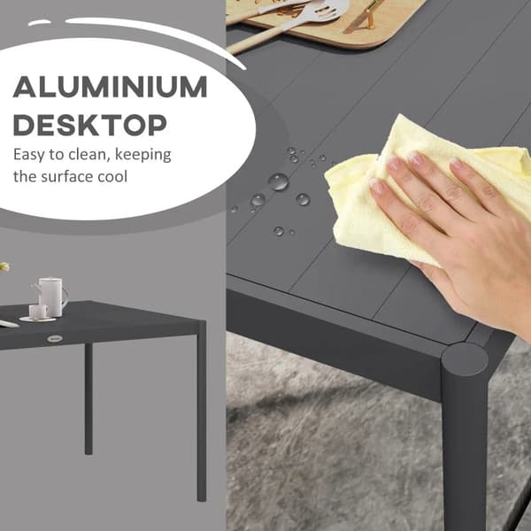 Rootz Garden Matbord - Utomhusbord - Industriell design - Väderbeständig - Sex personer - Trälook - Bättre luftcirkulation - Aluminiumram - Mörkgrå -