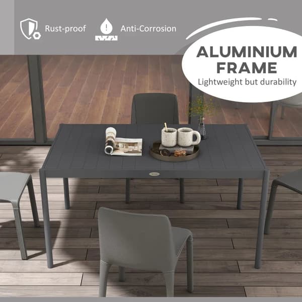 Rootz Garden Matbord - Utomhusbord - Industriell design - Väderbeständig - Sex personer - Trälook - Bättre luftcirkulation - Aluminiumram - Mörkgrå -