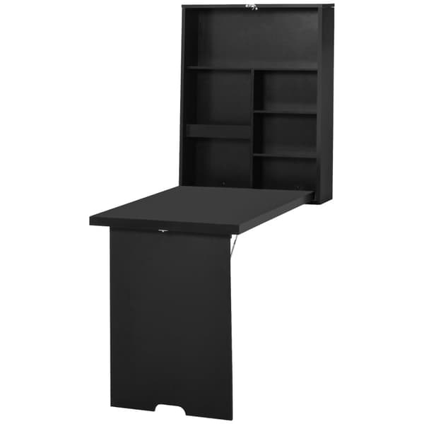 Rootz Vægfoldebord - Vægskrivebord - Vægbord - Inkl. Skrivebord - Pladsbesparende - MDF - Sort - 60 cm x 94,5 cm x 147 cm