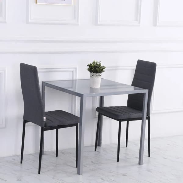 Rootz ruokapöytä - Keittiön pöytä - Lasipöytä - Neliömäinen pöytä - Lasinen kansi - Kompakti muotoilu - Harmaa - 75L x 75L x 75K cm