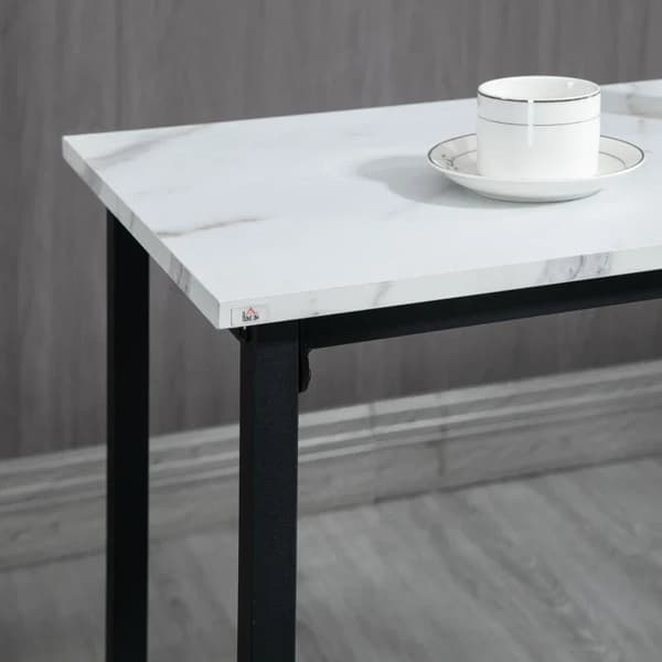 Rootz Barsæt til 2 personer - 1 bord med 2 barstole - Bordplade i hvid marmorlook - Stålstel - Hvid + Sort - 100cm x 40cm x 90H cm