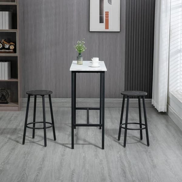 Rootz Barsæt til 2 personer - 1 bord med 2 barstole - Bordplade i hvid marmorlook - Stålstel - Hvid + Sort - 100cm x 40cm x 90H cm