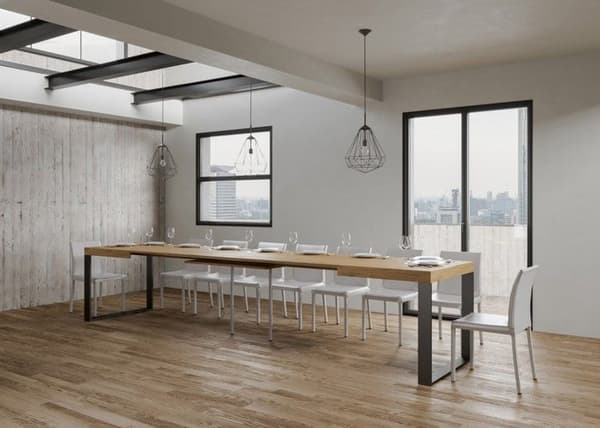 Utdragbart bord 90x180/440 cm Tecno Oak Nature Antracit ram