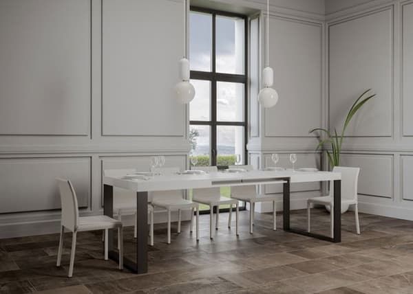 Utdragbart bord 90x160/420 cm Tecno White Ash Antracitstomme