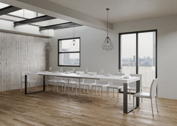 Utdragbart bord 90x160/420 cm Tecno White Ash Antracitstomme