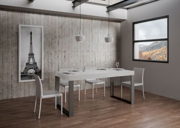 Utdragbart bord 90x160/420 cm Tecno White Ash Antracitstomme